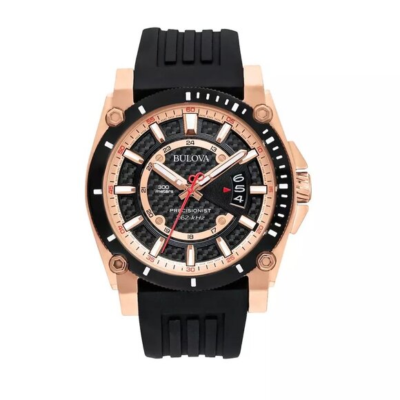 Bulova Icon Collection Quartz Men's Black Silicon Calendar Watch - Picture 1 of 7